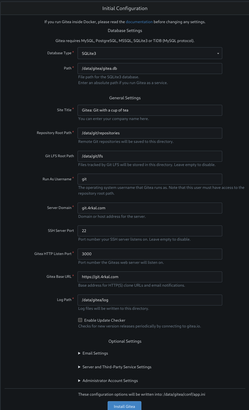 Gitea Setup Dashboard